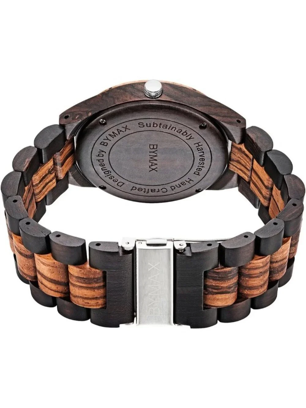 Mens Black Brown Analog Quartz Fashion Handmade Striped Round Wrist Wooden Watch